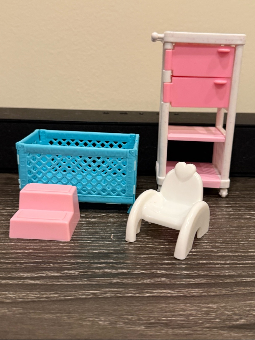 Barbie Mattel baby play-set crib mini steps drawer cart baby chair